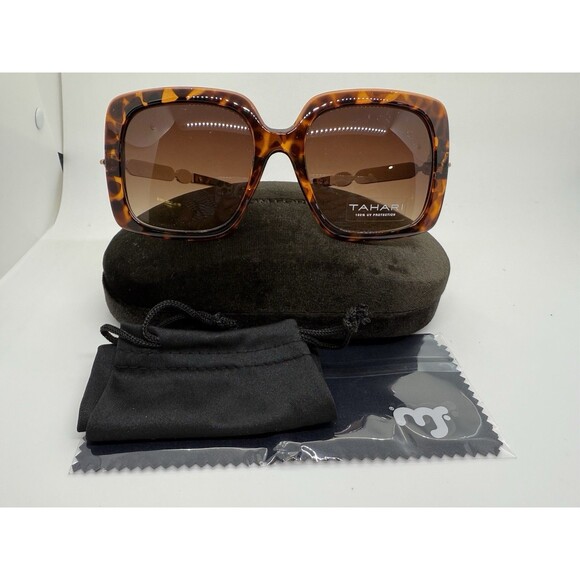 Tahari TH933 TS Oversize Butterfly Sunglasses Gold Brown Tortoise Gradient Lens main image 5